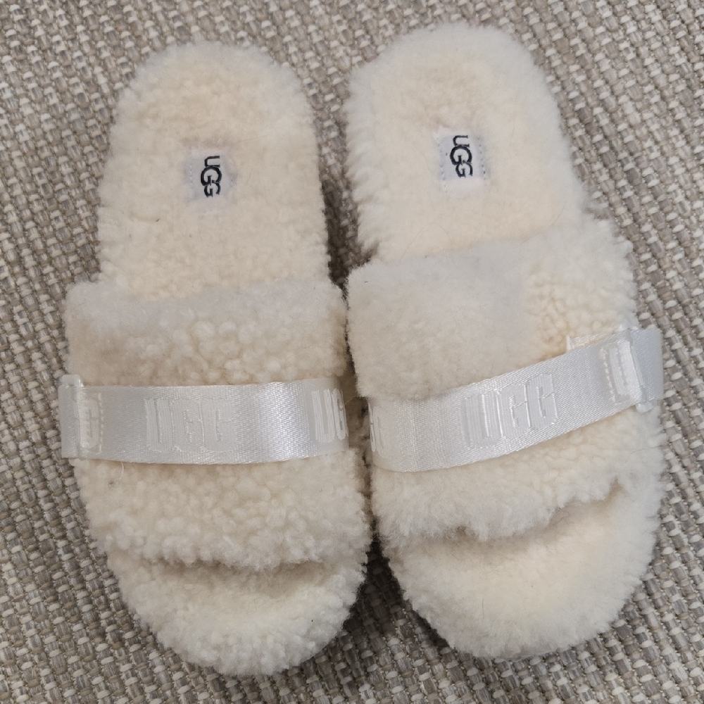 UGG Cream Fluffita Shearling Platform Slippers Slides Size 7